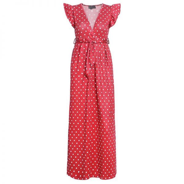 Bohemian dot print maxi dress Ruffle sleeve v neck sexy women dress Summer Sashes wrap dresses Casual boho beach robe femme - Takalr