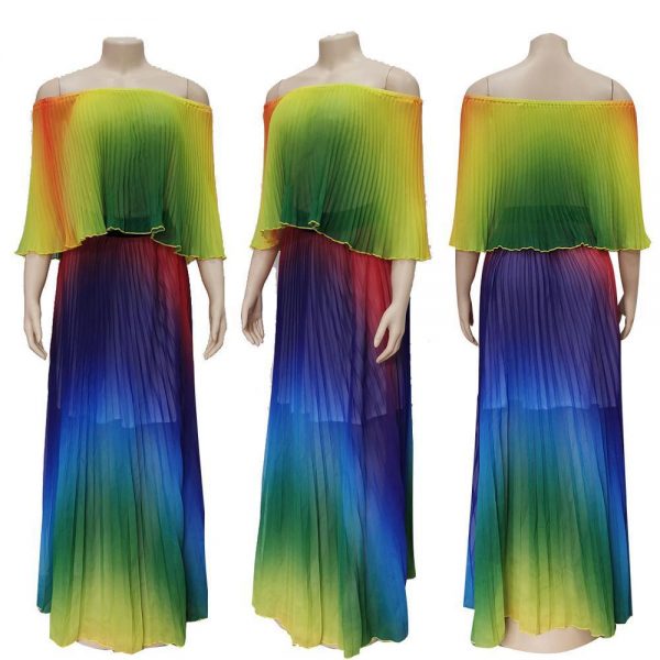 Bohemian off shoulder maxi dress women strapless long pleated dress  Fashion boho beach party dresses robe femme - Takalr