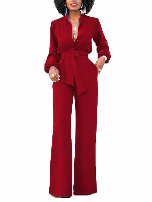 Bow tie formal wrap jumpsuit and romper Solid jumpsuit for women 2018 Elegant office ladies wear to work jumpsuits overalls - Takalr