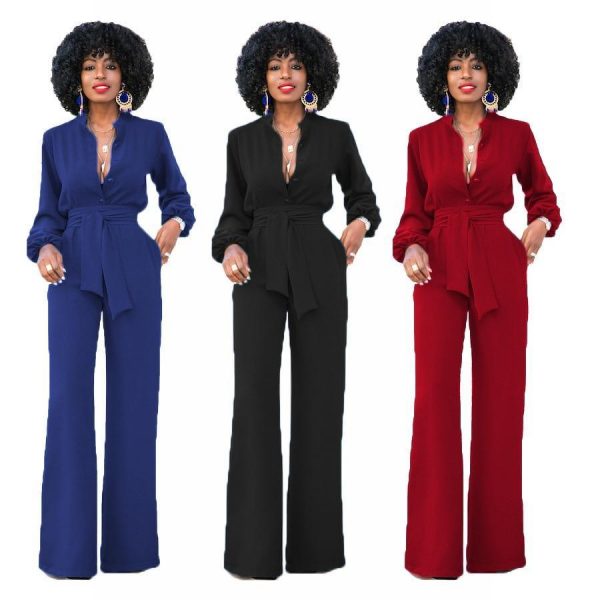 Bow tie formal wrap jumpsuit and romper Solid jumpsuit for women 2018 Elegant office ladies wear to work jumpsuits overalls - Takalr