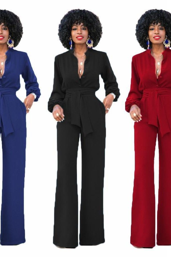 Bow tie formal wrap jumpsuit and romper Solid jumpsuit for women 2018 Elegant office ladies wear to work jumpsuits overalls - Takalr