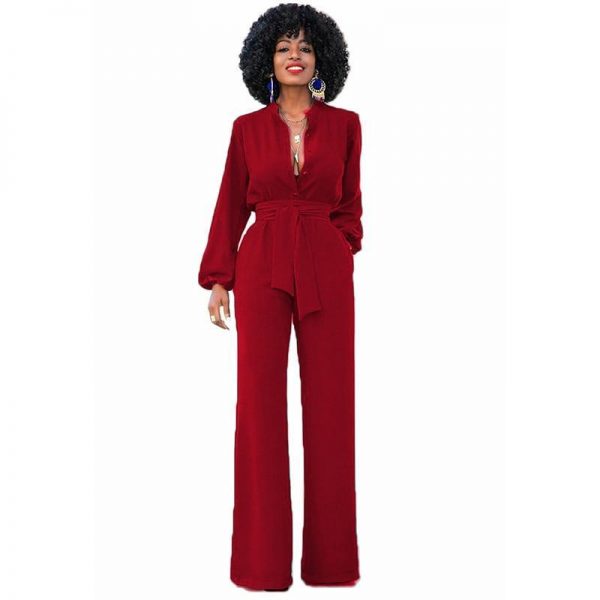 Bow tie formal wrap jumpsuit and romper Solid jumpsuit for women 2018 Elegant office ladies wear to work jumpsuits overalls - Takalr