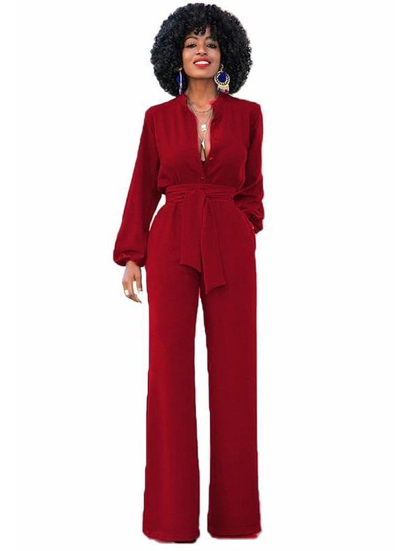 Bow tie formal wrap jumpsuit and romper Solid jumpsuit for women 2018 Elegant office ladies wear to work jumpsuits overalls - Takalr