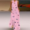 Butterfly long maxi dress women Summer Sleeveless front cutout boho beach dresses Casual loose sundress robe femme - Takalr