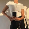 Casual Basic White Crop Top T Shirt Elegant Short Sleeve Women Tshirt - Takalr