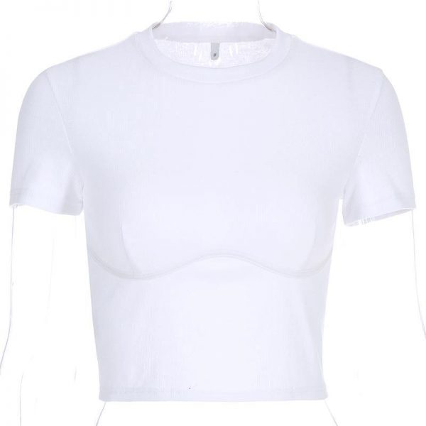 Casual Basic White Crop Top T Shirt Elegant Short Sleeve Women Tshirt - Takalr