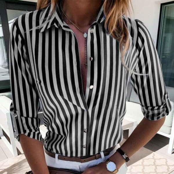 Casual Fashion Striped Long Sleeve Women Blouse Casual Women Officewear Long Sleeve Women Tops and Shirt Fall Clothing - Takalr