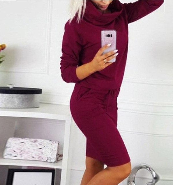 Casual Green Red Loose TurtleNeck Long Sleeve Women Dress with Pockets Midi Dresses Party Dress Winter Dress - Takalr