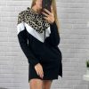 Casual Long Sleeve Women Dress Fall Clothing Leopard Patchwork Long Sleeve Women Hoodies Mini Dress - Takalr