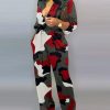 Casual Loose Long Jumpsuit Women V Neck Camouflage Print Buttoned Jumpsuit Long Sleeve Rompers Party Club Jumpsuits - Takalr