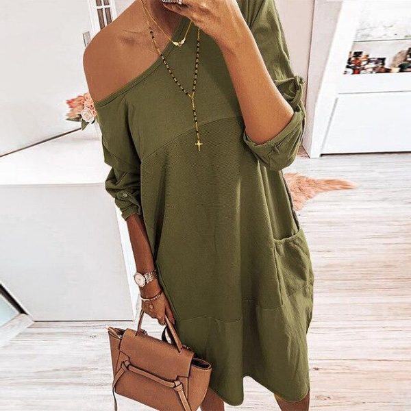 Casual Solid Color Round Neck Long Sleeve Women Dress Casual Women Shirt Dress Fashion Long Sleeve Dress Women - Takalr