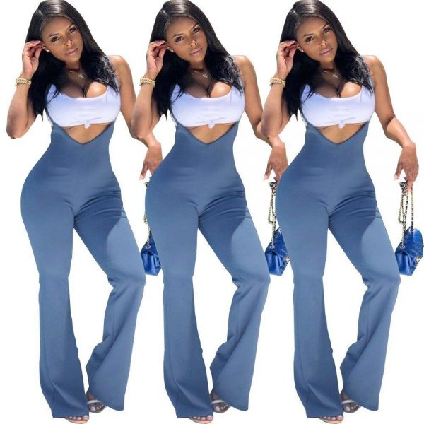 Casual Solid Jumpsuits Women Sexy Bodycon Jumpsuits Sleeveless Backless Solid Long Pants Rompers - Takalr