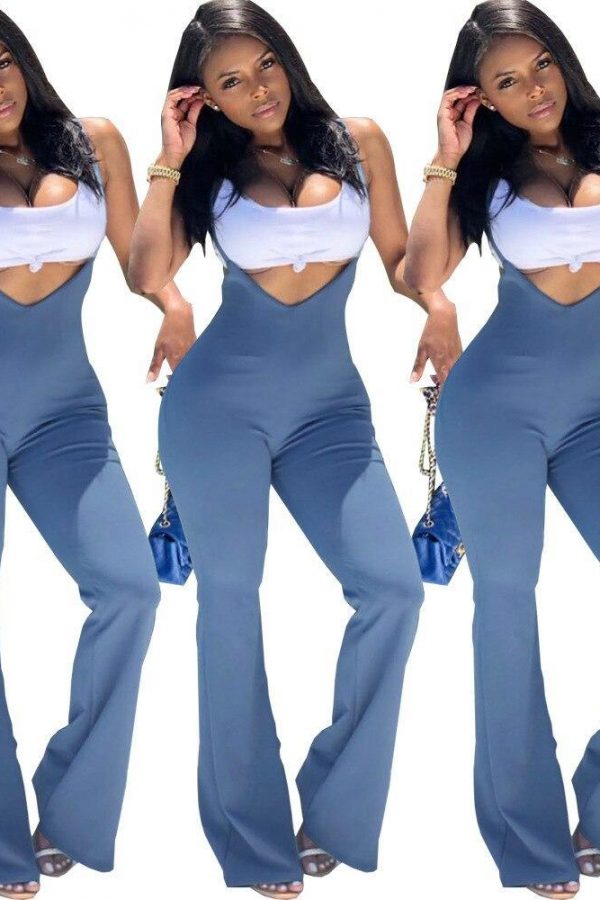 Casual Solid Jumpsuits Women Sexy Bodycon Jumpsuits Sleeveless Backless Solid Long Pants Rompers - Takalr