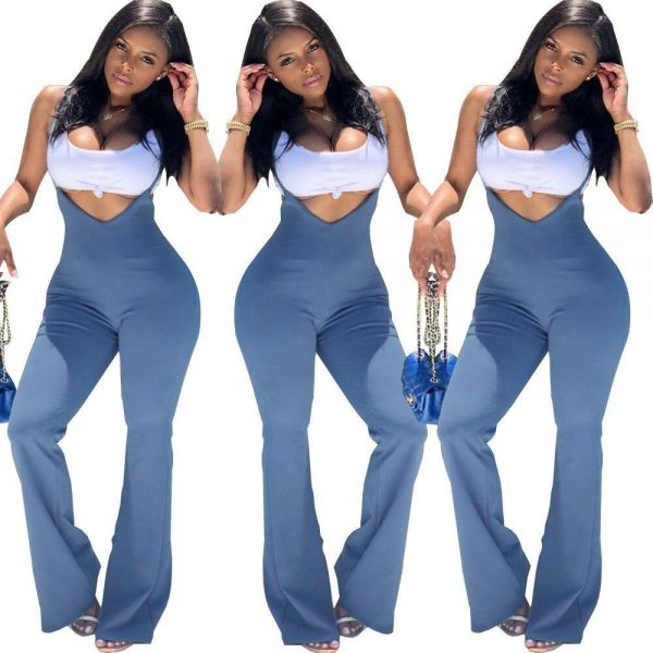 Casual Solid Jumpsuits Women Sexy Bodycon Jumpsuits Sleeveless Backless Solid Long Pants Rompers - Takalr