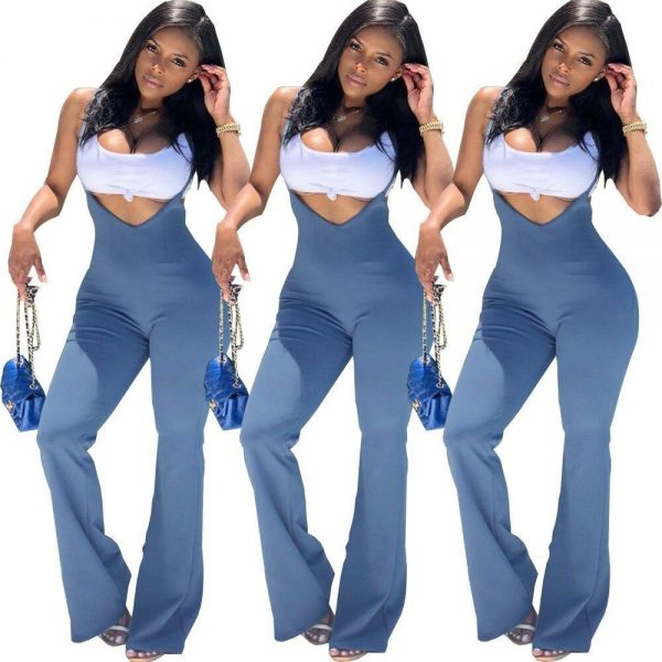 Casual Solid Jumpsuits Women Sexy Bodycon Jumpsuits Sleeveless Backless Solid Long Pants Rompers - Takalr