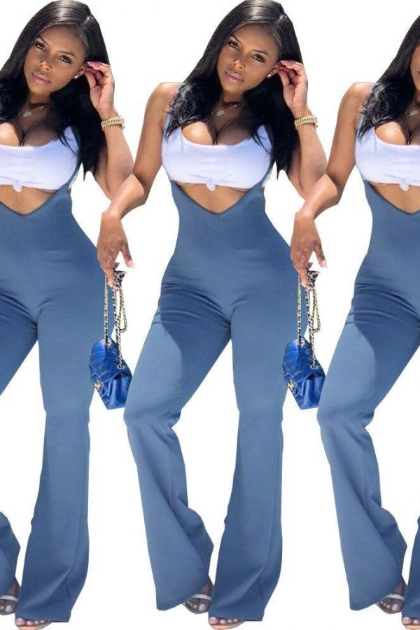 Casual Solid Jumpsuits Women Sexy Bodycon Jumpsuits Sleeveless Backless Solid Long Pants Rompers - Takalr