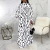 Casual Women Jumpsuit Wide Leg Pants Stand Neck Long Sleeve One Piece Jumpsuit Print High Waist Sashes Elegant Overalls - Takalr