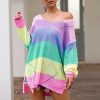 Casual loose striped knitted sweater women Multicolor knitted autumn winter overesized sweater Pullovers pull femme jumper - Takalr