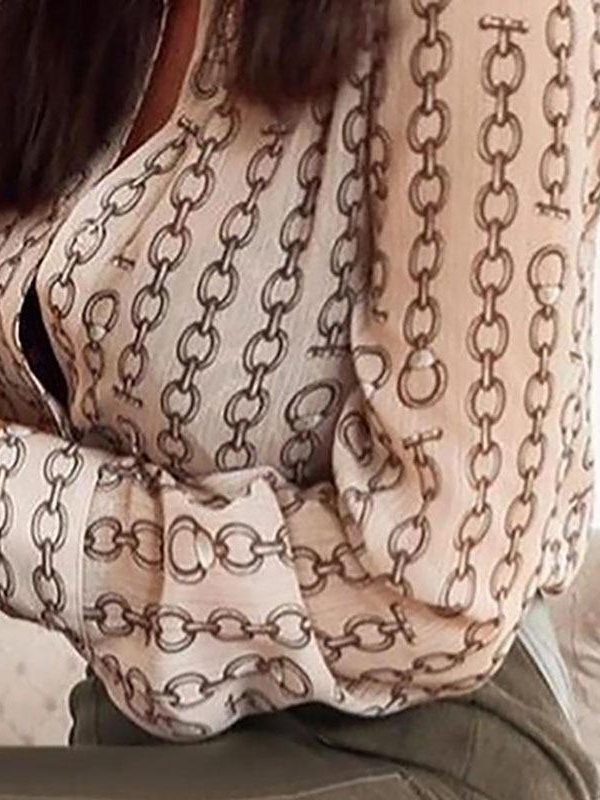 Chain Print Long Sleeve Blouse Shirt Women Turn Down Collar Casual Tops Summer Fashion Street Wear Elegant Blusas Femme - Takalr