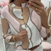 Chains Print Button Design Casual Tops O Neck Long Sleeve T Shirt Women Blusas Mujer De Moda - Takalr