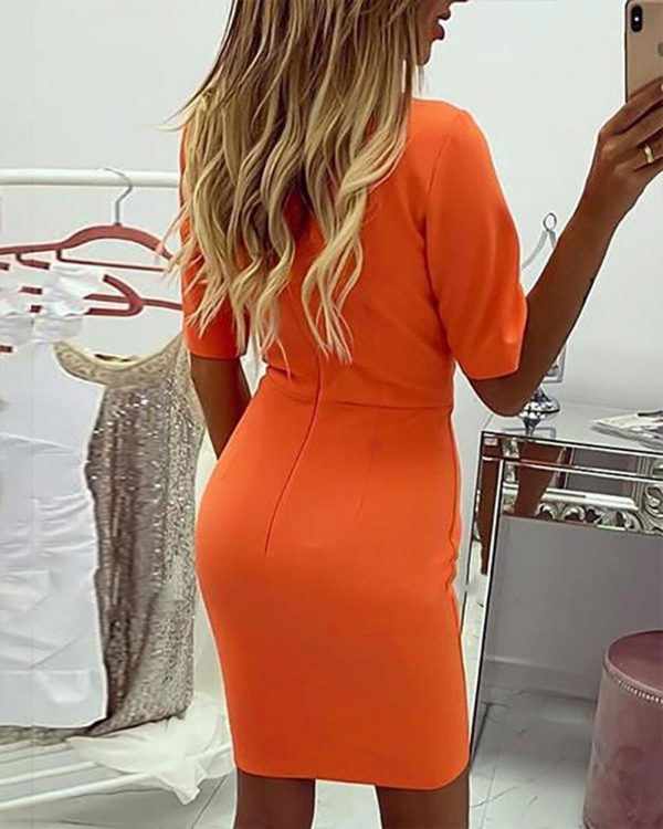 Color orange bodycon dress women Ruched design irregular slim fit summer dress Elegant ladies workwear dresses Sexy vestido - Takalr