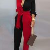 Colorblock Long Sleeve Knotted Jumpsuit - Takalr