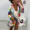 Colorful printed hooded windbreaker women autumn fashion long jacket streetwear Fall drawstring jacket coat outwear - Takalr