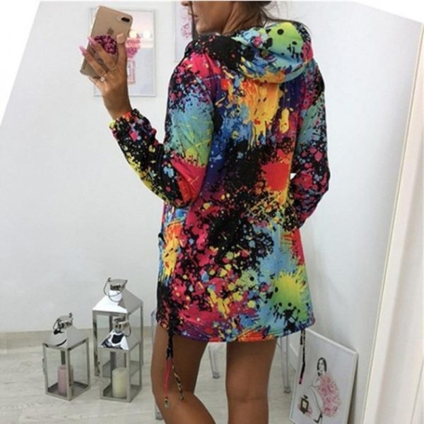 Colorful printed hooded windbreaker women autumn fashion long jacket streetwear Fall drawstring jacket coat outwear - Takalr