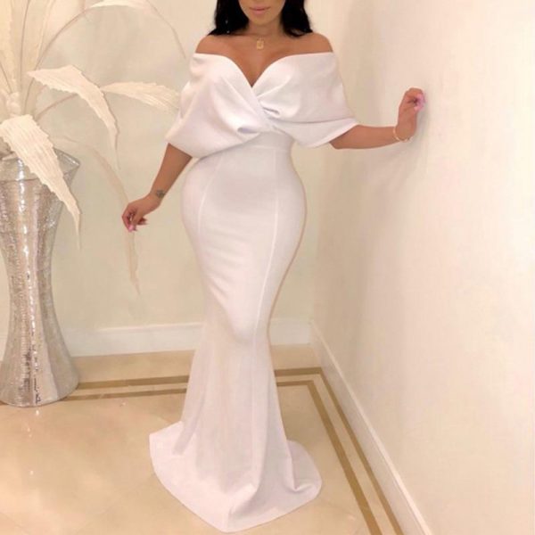 Cross over neck fishtail party dress Women solid bodycon off shoulder dress Elegant ladies formal celebrate dresses vestidos - Takalr