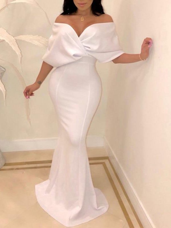 Cross over neck fishtail party dress Women solid bodycon off shoulder dress Elegant ladies formal celebrate dresses vestidos - Takalr