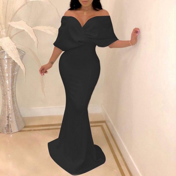 Cross over neck fishtail party dress Women solid bodycon off shoulder dress Elegant ladies formal celebrate dresses vestidos - Takalr