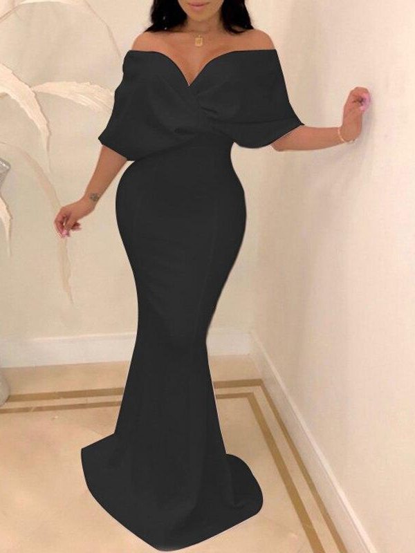 Cross over neck fishtail party dress Women solid bodycon off shoulder dress Elegant ladies formal celebrate dresses vestidos - Takalr