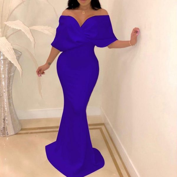 Cross over neck fishtail party dress Women solid bodycon off shoulder dress Elegant ladies formal celebrate dresses vestidos - Takalr