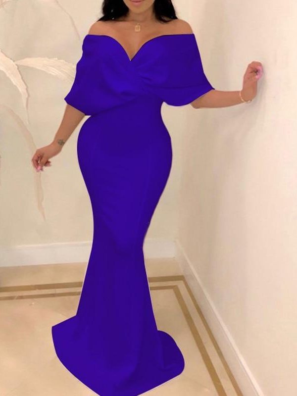 Cross over neck fishtail party dress Women solid bodycon off shoulder dress Elegant ladies formal celebrate dresses vestidos - Takalr