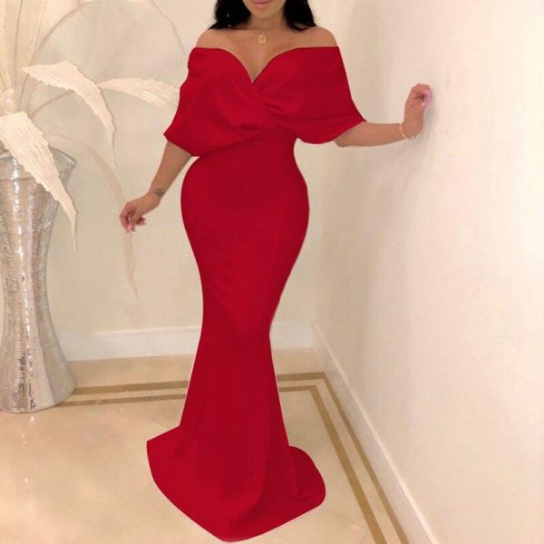 Cross over neck fishtail party dress Women solid bodycon off shoulder dress Elegant ladies formal celebrate dresses vestidos - Takalr