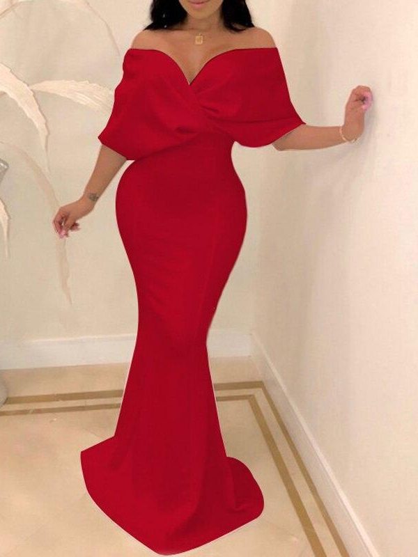 Cross over neck fishtail party dress Women solid bodycon off shoulder dress Elegant ladies formal celebrate dresses vestidos - Takalr