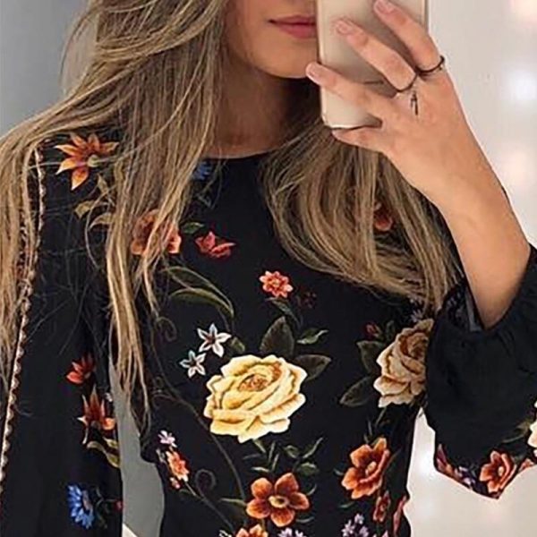 Cutout back latern sleeve bodycon dress Retro flower print mini women dress Summer Bishop Sleeve floral party vestidos - Takalr