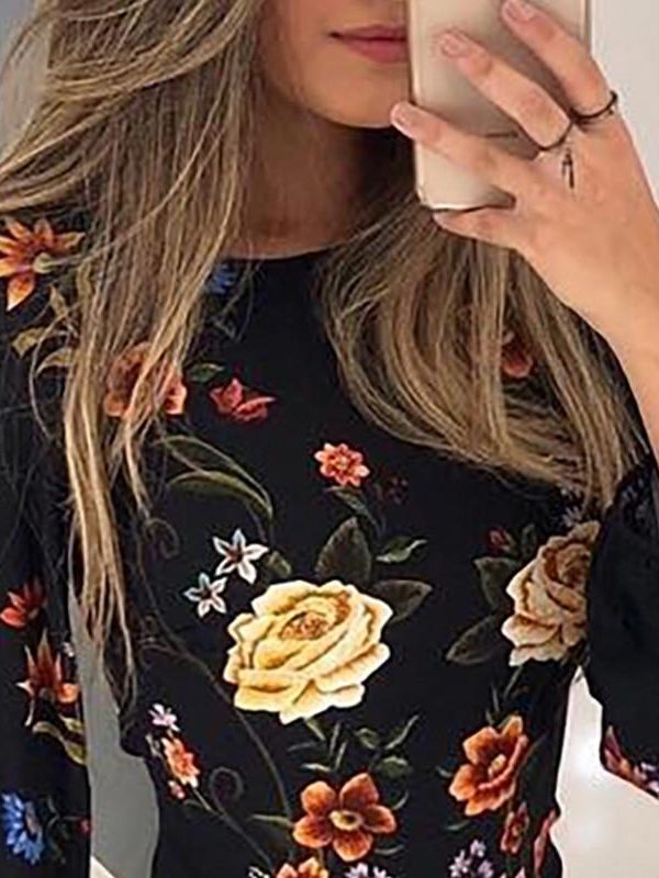 Cutout back latern sleeve bodycon dress Retro flower print mini women dress Summer Bishop Sleeve floral party vestidos - Takalr