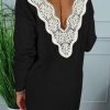 Deep V Back Long Sleeve Women Dress Bodycon Dress Sexy Dress Women Party Night Club Wear Lace Patchwork - Takalr