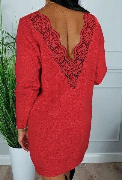 Deep V Back Long Sleeve Women Dress Bodycon Dress Sexy Dress Women Party Night Club Wear Lace Patchwork - Takalr