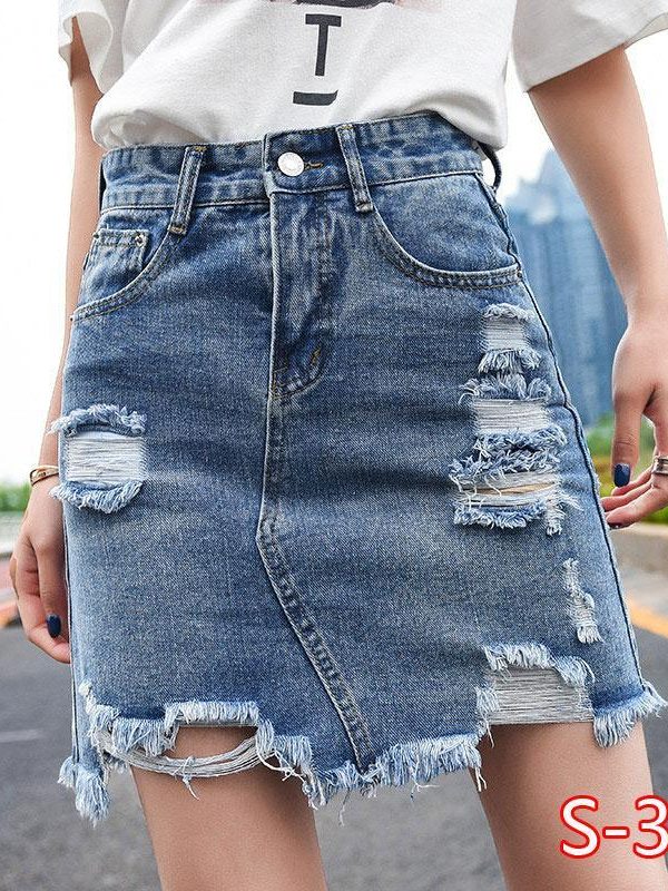 Women Casual High Waist Pencil Denim Skirts  Button All-matched Skirt - Takalr