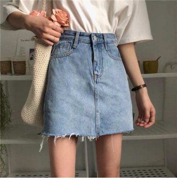 Women Casual High Waist Pencil Denim Skirts  Button All-matched Skirt - Takalr