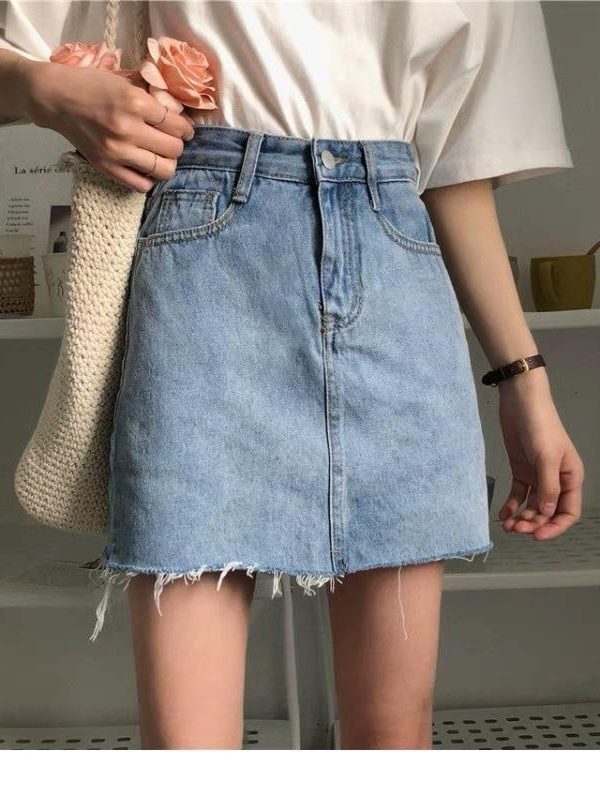 Women Casual High Waist Pencil Denim Skirts  Button All-matched Skirt - Takalr