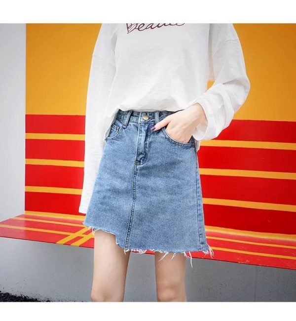 Women Casual High Waist Pencil Denim Skirts  Button All-matched Skirt - Takalr