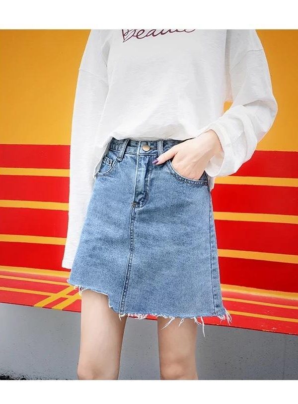 Women Casual High Waist Pencil Denim Skirts  Button All-matched Skirt - Takalr