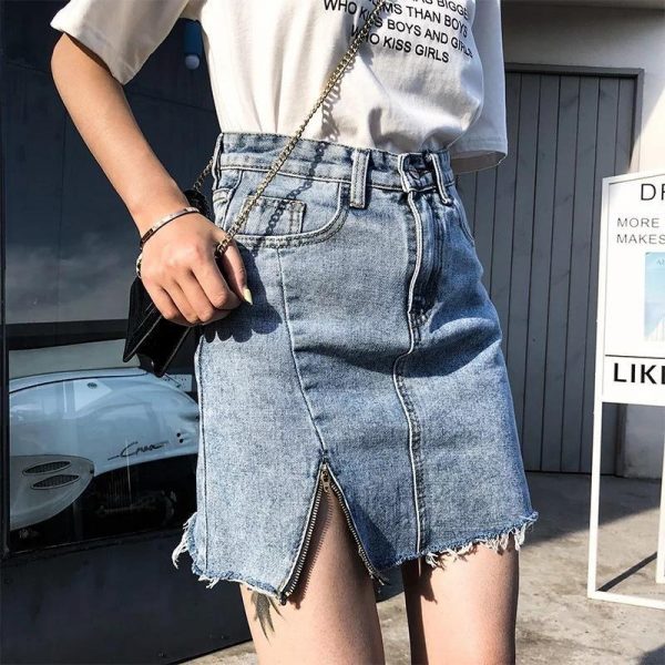 Women Casual High Waist Pencil Denim Skirts  Button All-matched Skirt - Takalr