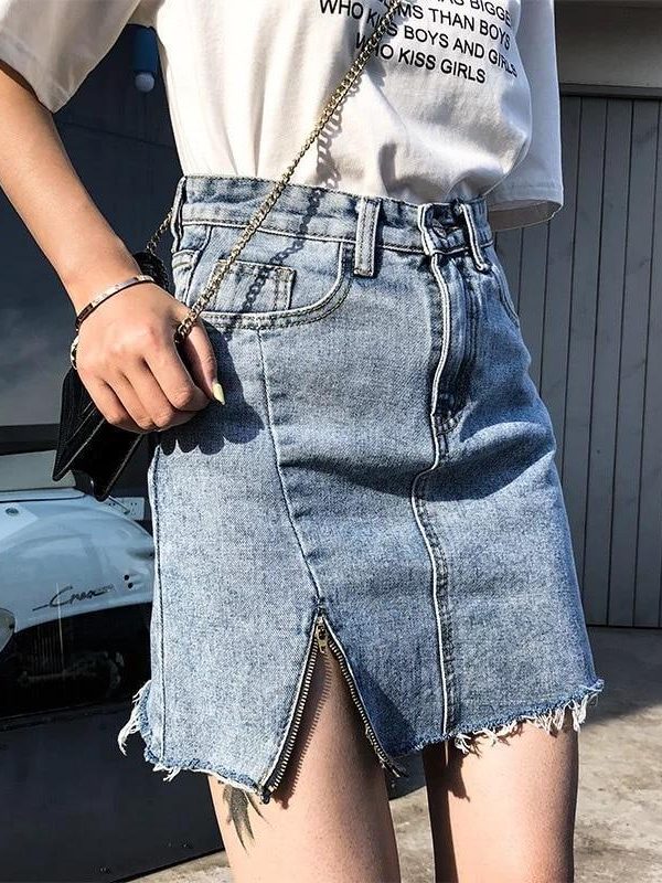 Women Casual High Waist Pencil Denim Skirts  Button All-matched Skirt - Takalr