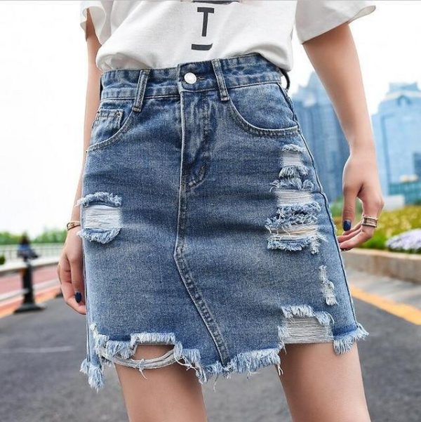 Women Casual High Waist Pencil Denim Skirts  Button All-matched Skirt - Takalr