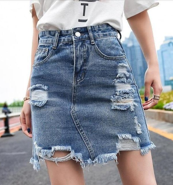 Women Casual High Waist Pencil Denim Skirts  Button All-matched Skirt - Takalr