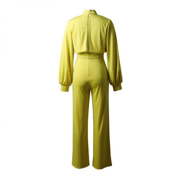 Elegant wide leg patns jumpsuit for women Solid color oen back rompers womens jumpsuit Long sleeve autumn Overalls - Takalr